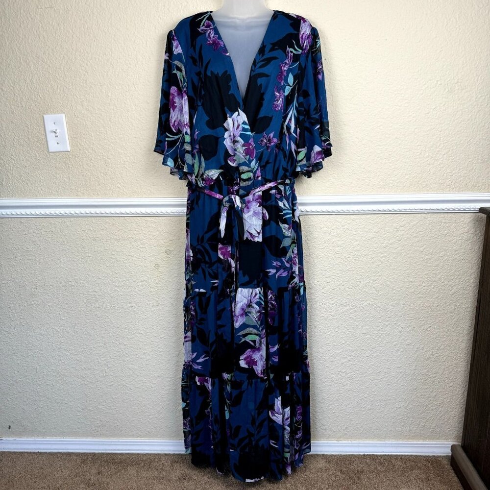 Floral Deep Teal Maxi Dress with Belt